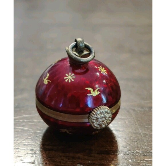 Atlanta Geneve Pendant Watch Swiss-made Orb Red Enamel Hand-painted Gold Birds - Picture 5 of 11